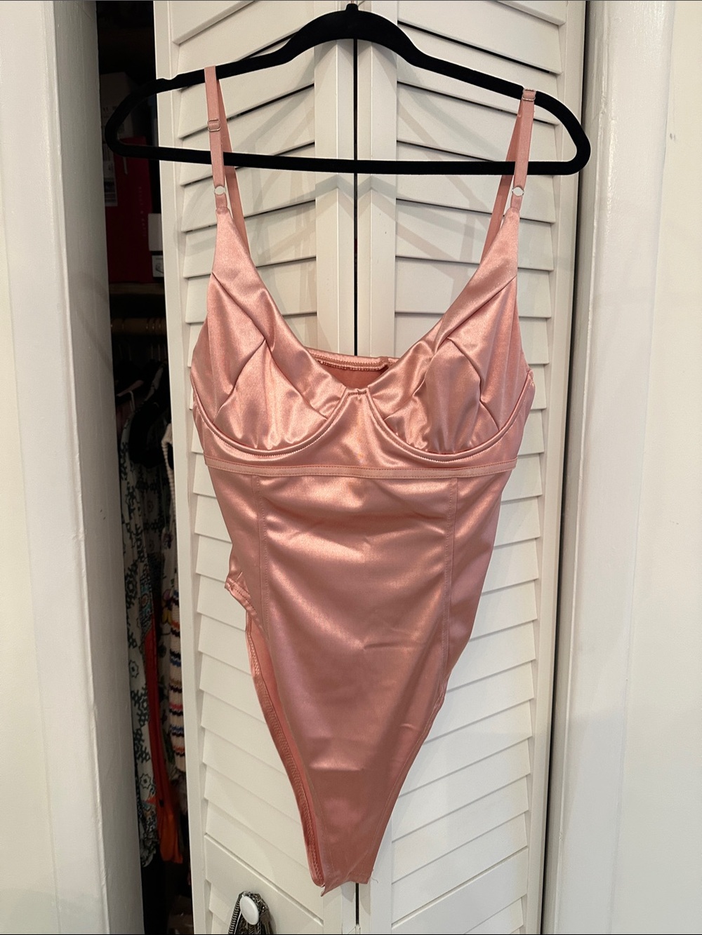 Satin One-Piece Bodysuit in Rose Pink